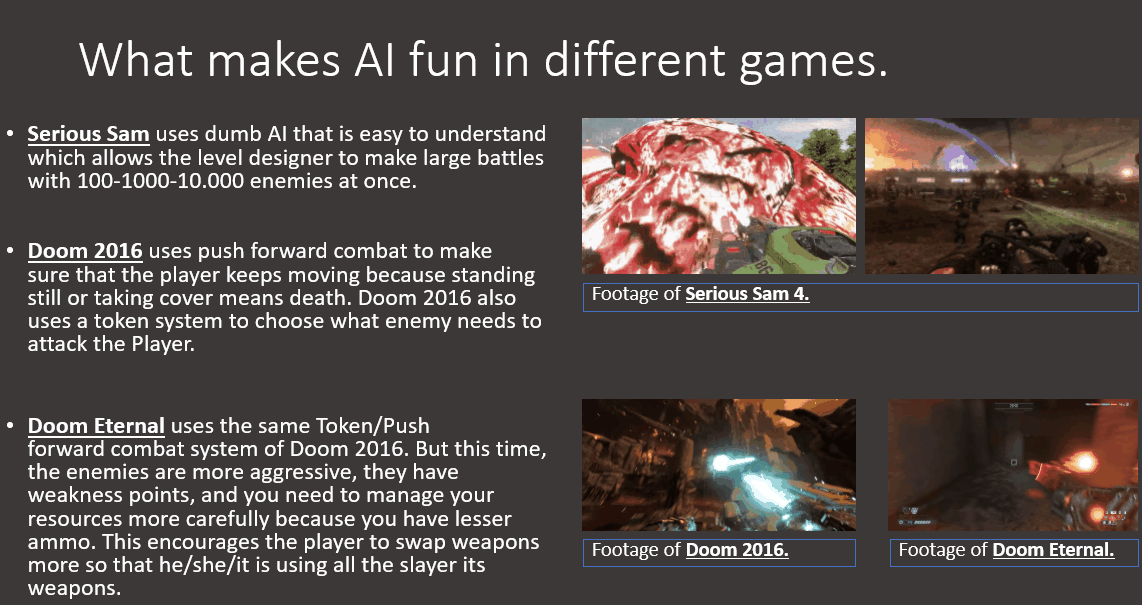 Presentation slide of my research on what makes AI fun in different games. 
